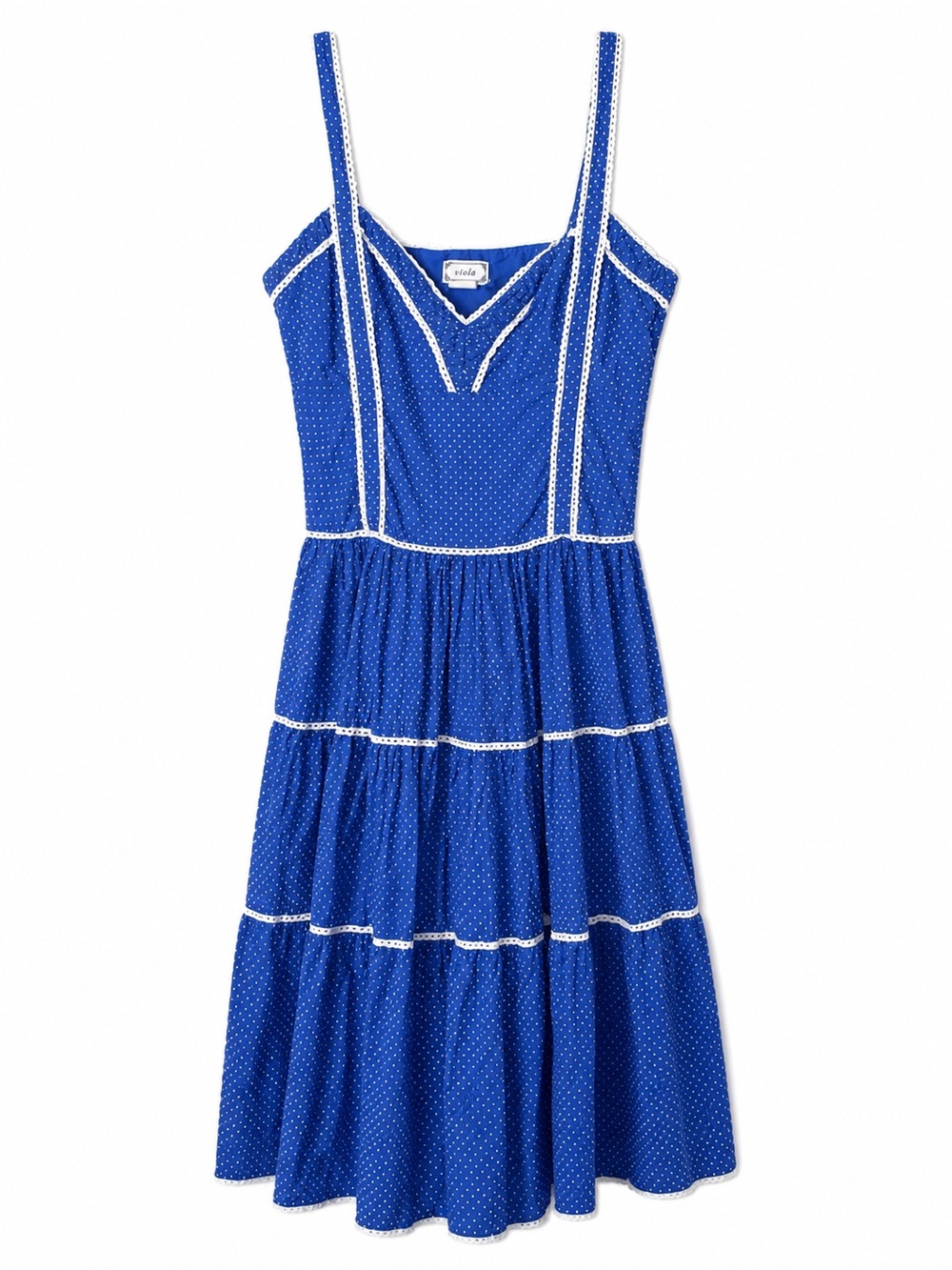 Viola Anthropologie Blue Swiss Dot Lace Trim Tiered Sundress Cotton Size 10